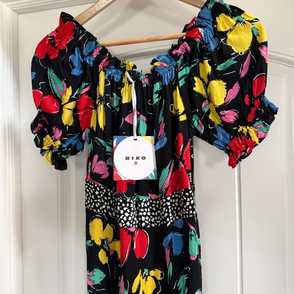 Rixo Black Floral Maxi Dress Short Sleeve Size 2 NWT - Picture 2 of 14